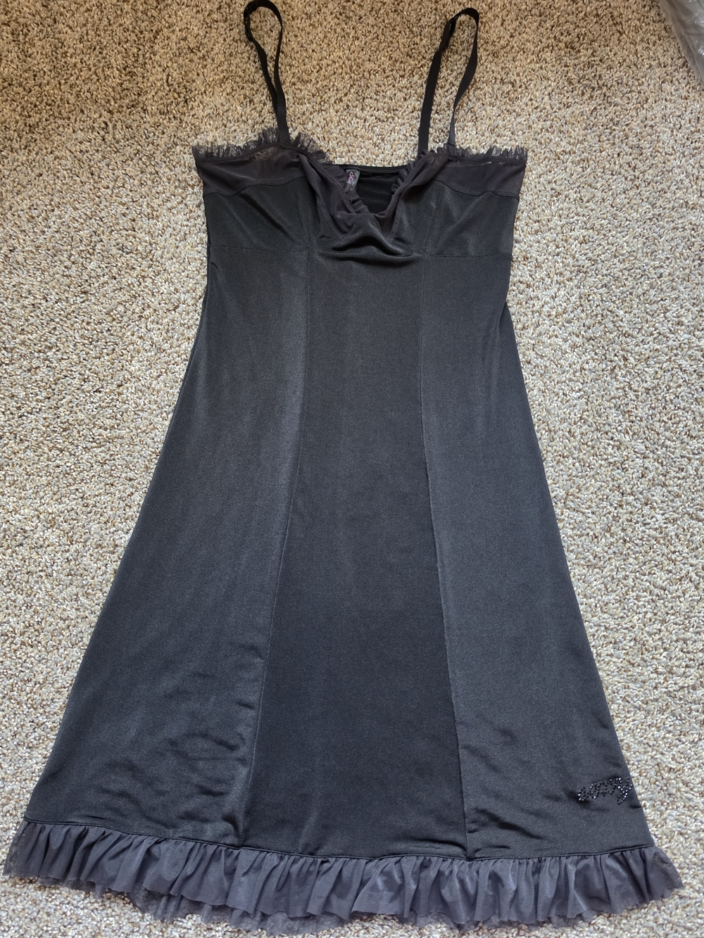 Victoria's Secret Black Lace-Trim Ruffle Slip